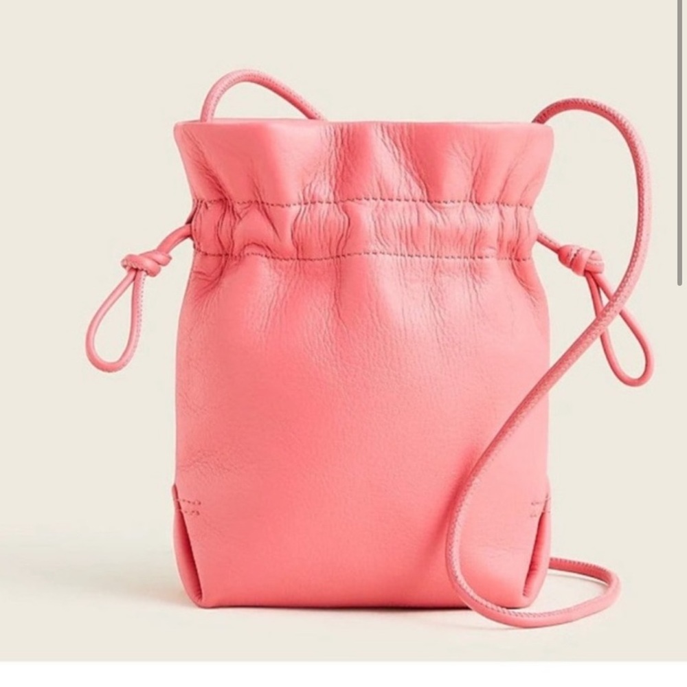 J.Crew Women's $118 Lisbon Drawstring Bag Leather Pink BE897 BARBIECORE